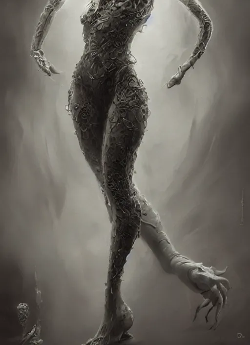 Image similar to a detailed full body portrait of the queen of blades, by dorian cleavenger, zdzisław beksinski, bastien lecouffe - deharme trending on artstation