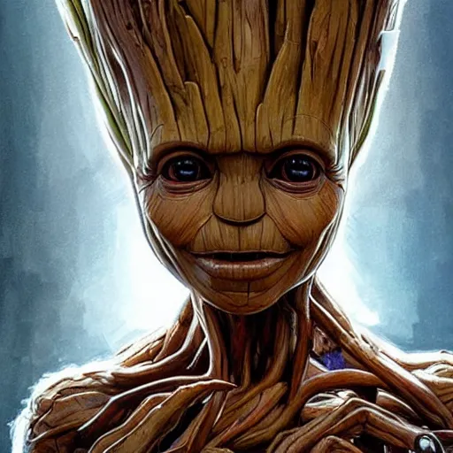 Prompt: portrait of Groot as a cook, elegant, intricate, headshot, highly detailed, digital painting, artstation, concept art, sharp focus, illustration, art by artgerm and greg rutkowski and alphonse mucha