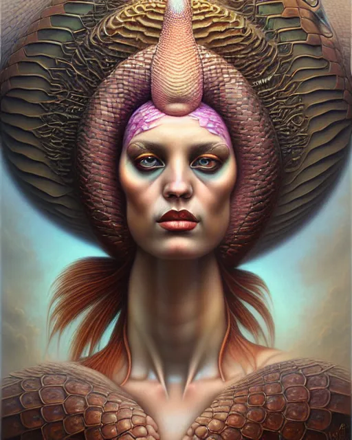 Image similar to a detailed portrait of dreampunk flamingo python hybrid mix goddess by tomasz alen kopera and peter mohrbacher