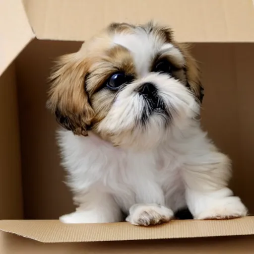 Image similar to cute shih tzu puppy in a cardboard box