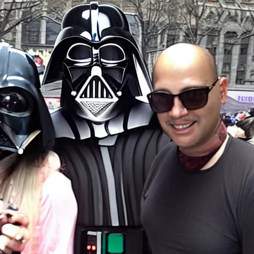 Image similar to darth vader poses with tourists in nyc, instagram photo, trending, popular, award winning