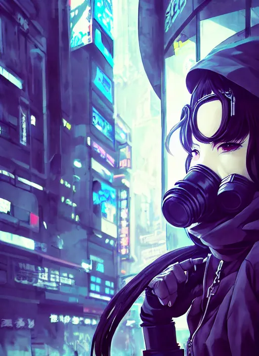 prompthunt: cyberpunk anime girl walk on the street, cyberpunk oni mask, 3  / 4 shot, street night, beautiful face, grafity, arcane, detail, good face,  pose model, concept art, in style of yoji