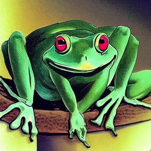 Image similar to mystic photo of the frog, studio ghibli, beautiful, crisp