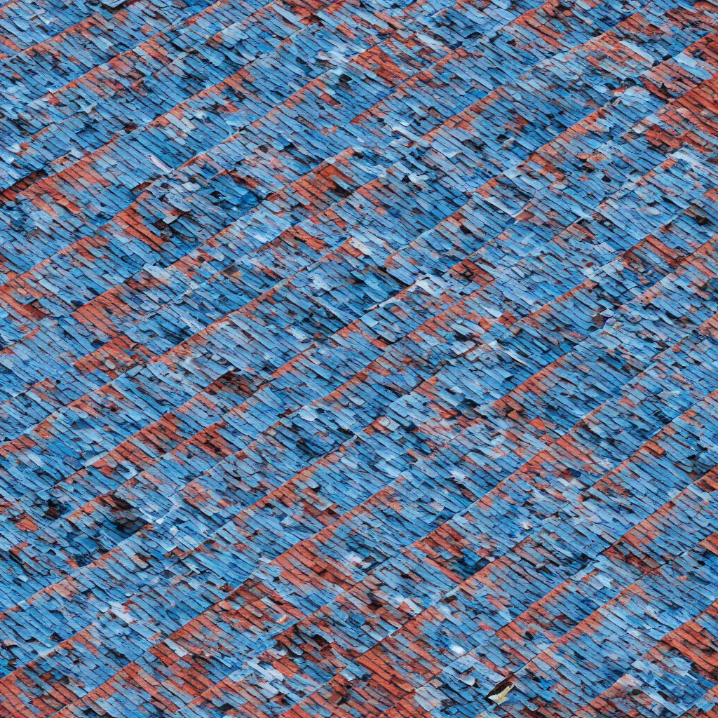 Prompt: photorealistic bird's eye view of single blue rooftop building, seamless texture of bricks on top of roof, 8k