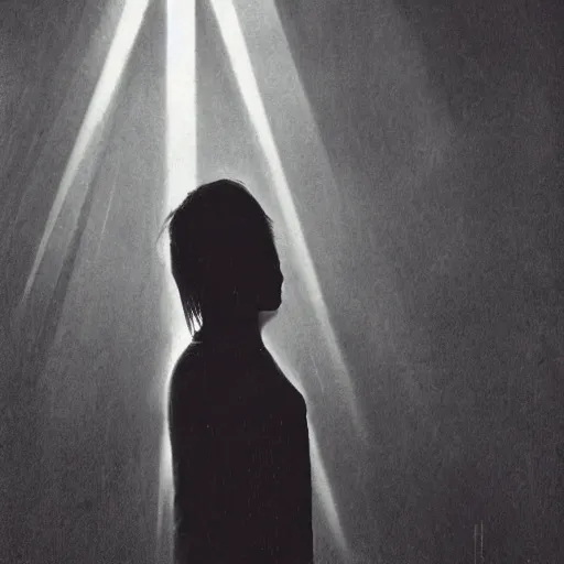 Image similar to dark expressive portrait of the digitally glitched soul, dramatic lighting, lonely, god rays, edges, universal background, facial expression, chiaroscuro, atmospheric lighting, motion design, by Beksinski, maze, sharp focus, deviantart, irridescent, intense knowledge