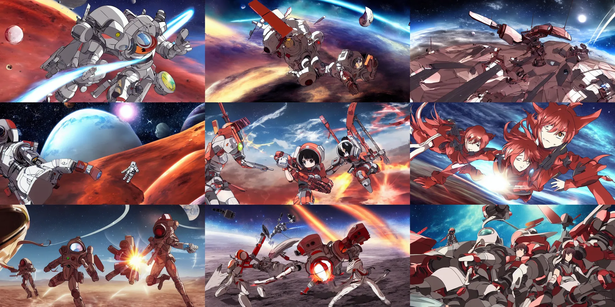 Prompt: space battle in the orbit of mars, anime style