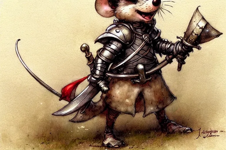 Image similar to adventurer ( ( ( ( ( anthropomorphic fantasy mouse knight. muted colors. ) ) ) ) ) by jean baptiste monge!!!!!!!!!!!!!!!!!!!!!!!!! chrome red