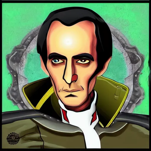 Prompt: Award winning Digital Art of Simón Bolívar, zombie hunter from outer space.