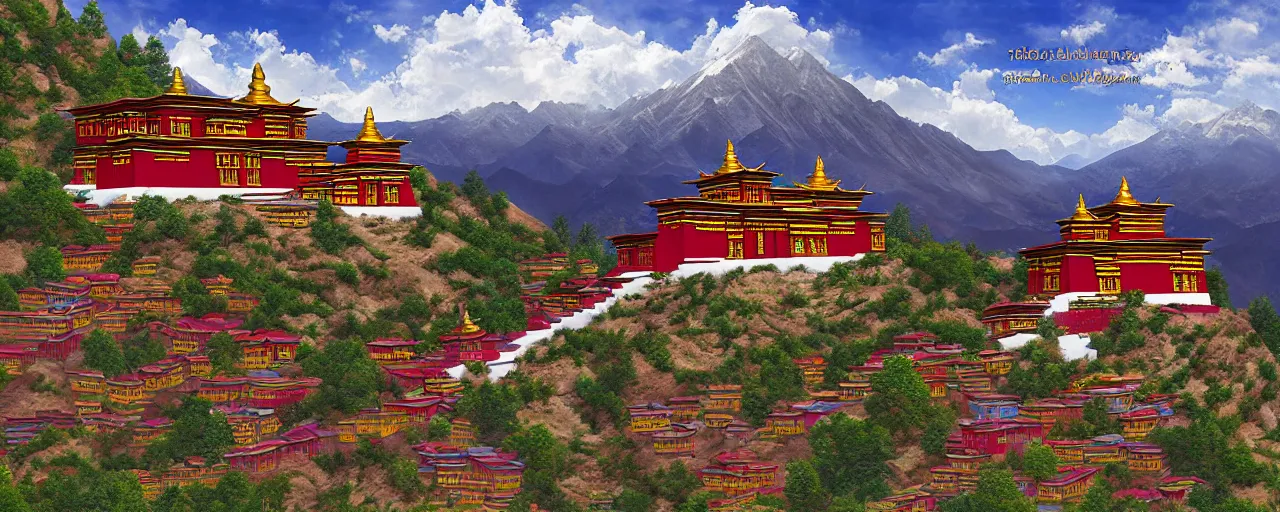 Image similar to Tibetan temple in the mountains, digital art, detailed