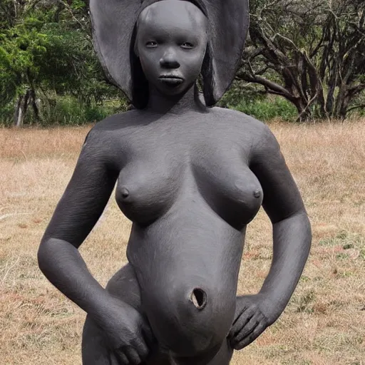 Prompt: Kaitlyn Michelle Siragusa, better known as Amouranth, full body sculpture, african fertility sculpture, 1930s sculpture