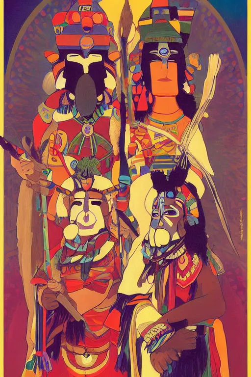 Prompt: A beautiful painting of Hopi kachina dolls, symmetrical features, cinematic lighting, soft bokeh, fantasy, modern, colourful, highly detailed, digital painting, artstation, deviantart, concept art, sharp focus, illustration, by alphonse mucha and Edward Hopper