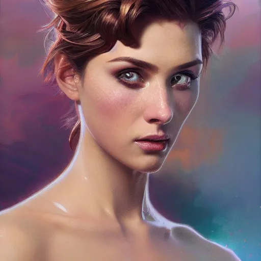 Image similar to hyperrealistic oil painting of electric hero, cute - fine - face, pretty face, oil slick hair, realistic shaded perfect face, extremely fine details, realistic shaded lighting, dynamic background, 8 k ultra realistic, highly detailed, art by christopher balaskas, alphonse mucha, craig mullins, ultra detailed
