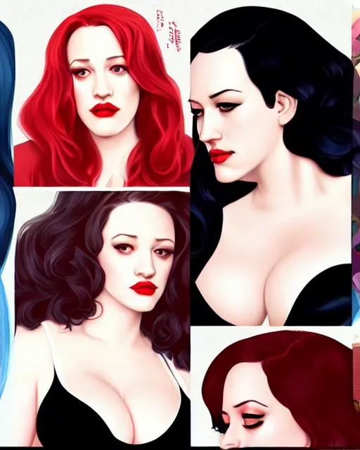 Prompt: kat dennings christina hendricks jennifer tilly, by wlop and ilya kuvshinov and artgerm, gorgeous beautiful, stunning, deviant, arrogant