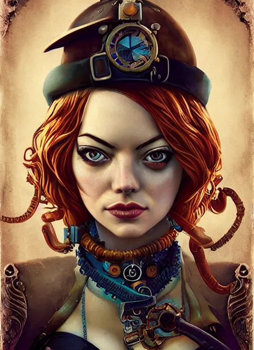 Image similar to underwater steampunk pirate portrait of emma stone, pixar style, by tristan eaton stanley artgerm and tom bagshaw.