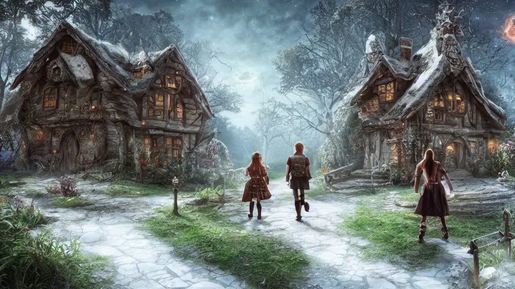 Prompt: hansel and gretel, fantasy artwork, very very very beautiful scenery, hd, hdr, ue5, ue6, unreal engine 5, cinematic 4k wallpaper, 8k, ultra detailed, high resolution, artstation, award winning