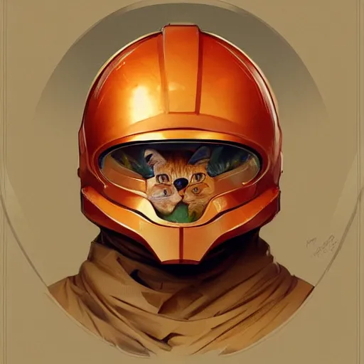 Image similar to an orange tabby cat with a machine gun helmet, artstation, concept art, smooth, sharp focus, illustration, art by artgerm and greg rutkowski and alphonse mucha