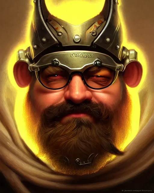 Image similar to torbjorn from overwatch, fantasy, fantasy art, character portrait, portrait, close up, highly detailed, intricate detail, amazing detail, sharp focus, vintage fantasy art, vintage sci - fi art, radiant light, caustics, by boris vallejo