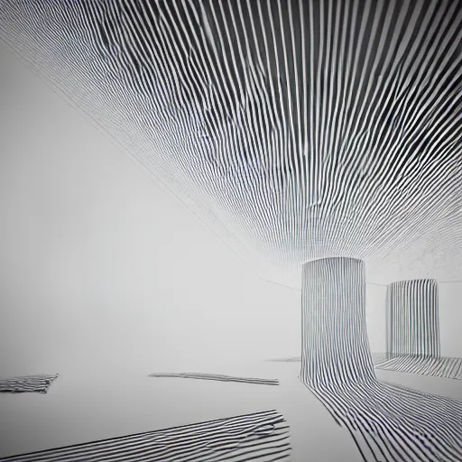 Image similar to : line pattern art sculpture art on the wall in modern architecture studio, cinematic lighting, hyper - realistic, detailed, render by c 4 d octane, unreal engine, 8 k 3 d render