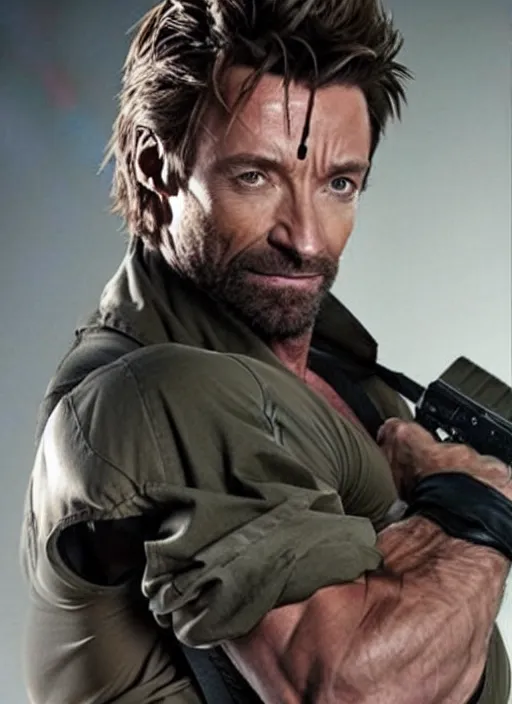 Image similar to hugh jackman as solid snake, portait