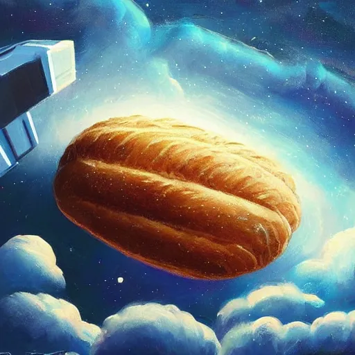 Prompt: loaf of bread in space, stylish painting, dramatic, bread, milky way galaxy, artstation award, concept art