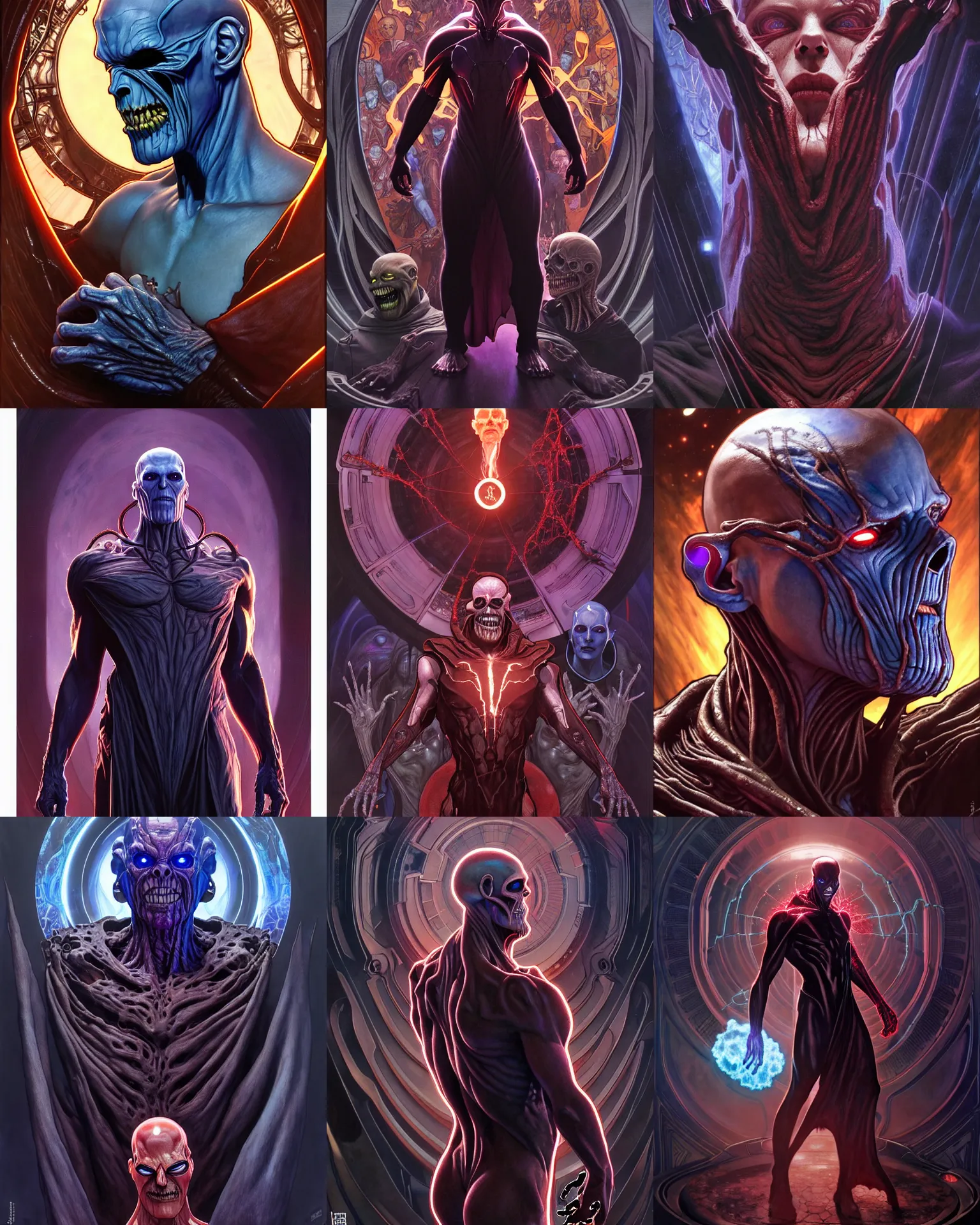 Prompt: the platonic ideal of mass effect of cletus kasady ultimate carnage thanos dementor doctor manhattan chtulu nazgul, detailed, intricate, hyperrealism, intense, scary, decay, dmt, art by brock hofer and artgerm and greg rutkowski and alphonse mucha