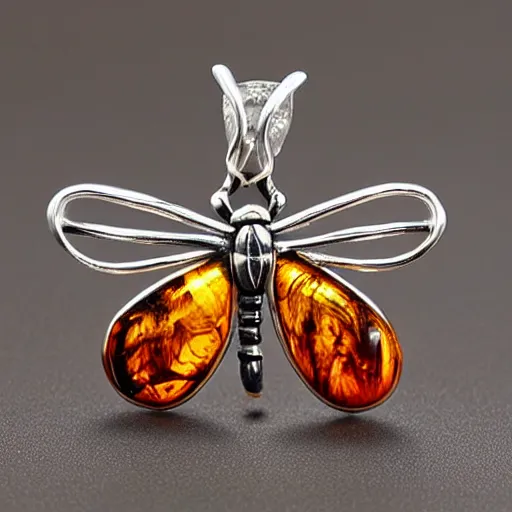 Image similar to abstract dragonfly morphing jewelry silver amber