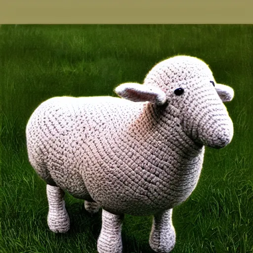 Prompt: realistic photo of a sheep crocheted out of wool, digital art