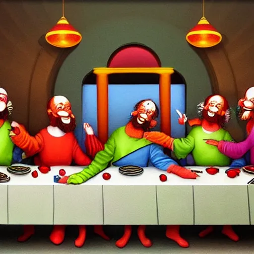 Prompt: last Supper of clowns, high quality, hyperdetalied,artstation,8K,