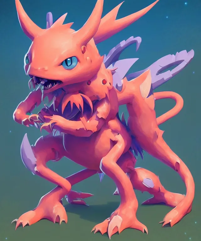 Prompt: a lovecratian creature in a digimon artstyle, adorable and whimsical,, fantasy, elegant, digital painting, artstation, unreal engine, octane render, concept art, matte, sharp focus, vibrant colors, high contrast, illustration, art by james jean and justin gerard and josan gonzalez