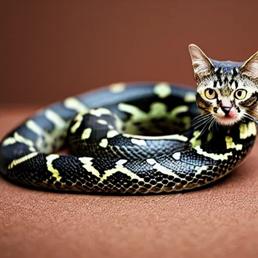 Image similar to a snake - cat - hybrid, animal photography