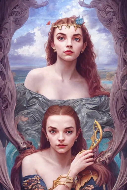 Image similar to A fantasy comic book style portrait painting of Jodie Comer, Anya Taylor-Joy, Joey King, as an Atlantean Reptilian Warrior, François Boucher, Oil Painting, Mystical Valkyrie, unreal 5, DAZ, hyperrealistic, octane render, Regal, Refined, Detailed Digital Art, RPG portrait, William-Adolphe Bouguereau, Michael Cheval, Walt Disney (1937), Steampunk, dynamic lighting, Highly Detailed, Cinematic Lighting, Unreal Engine, 8k, HD