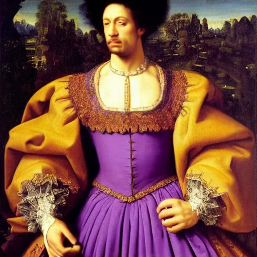 Image similar to renaissance portrait of Prince wearing an extravagant purple outfit, masterpiece by Eugene de Blaas
