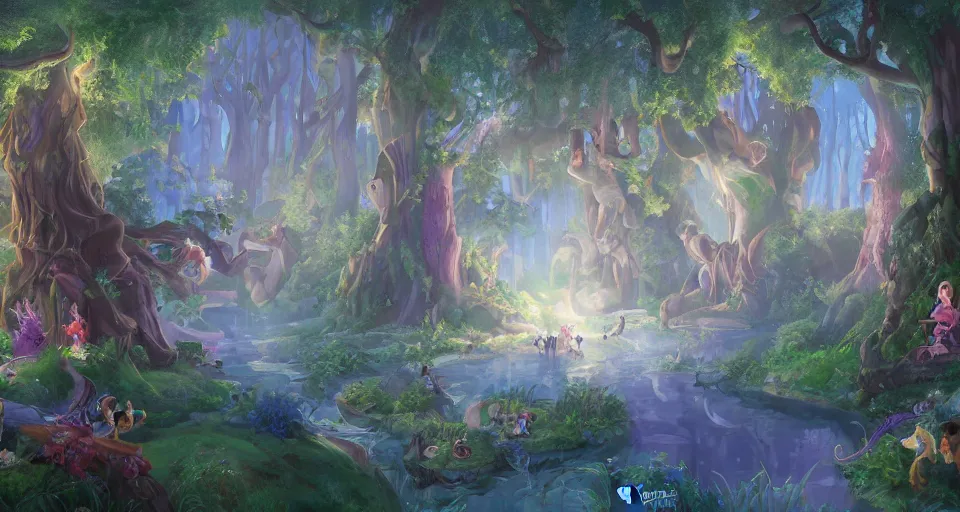 Image similar to Enchanted and magic forest, by Disney Concept Artists