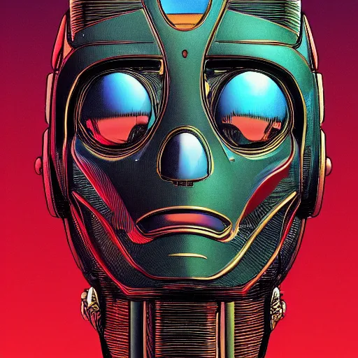 Image similar to A portrait of a robot by Moebius, trending on Artstation