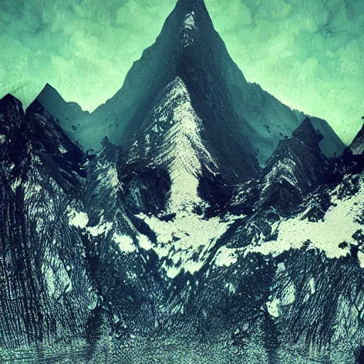 Prompt: an upside down mountain hanging over a lake, distorted, glitched, dramatic, cinematic, realistic, dark