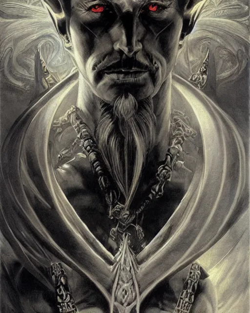 Prompt: a stunning portrait of a Divine Elf King, fantasy illustration by Frank Frazetta and Boris Vallejo, symmetric, highly detailed, trending on artstationhq