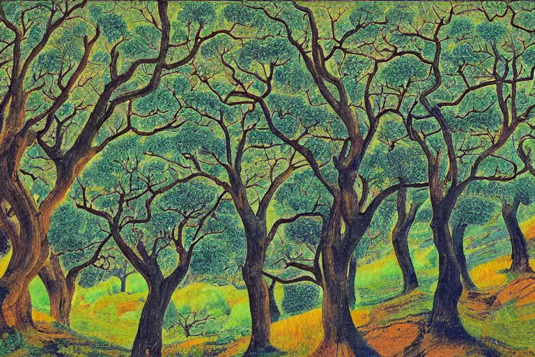 Image similar to masterpiece digital painting of oak trees on a hillside overlooking a creek, by leng mei lennie lee leo goetz leo leuppi leo lionni leo michelson leo valledor leo and diane dillon leon chwistek leon golub leon kaplinski leon kossoff leon kroll leon polk smith leon wyczołkowski leona wood