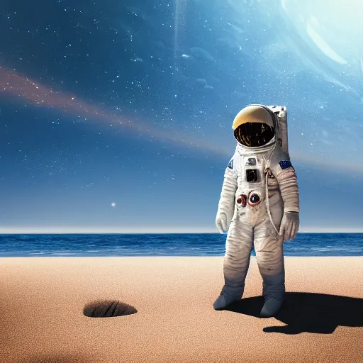 Image similar to an astronaut relaxing on the beach, dramatic lighting, cinematic, extremly high detail, photorealistic, cinematic lighting, nasa footage