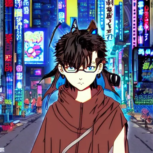 Image similar to cyberpunk cat, 9 0 s japan anime style