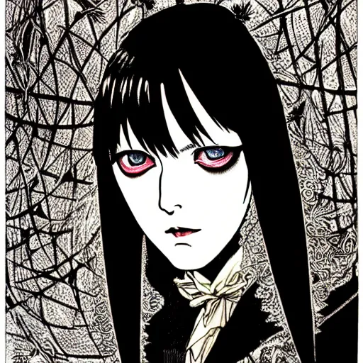 Image similar to amane misa, death note, artwork by Harry Clarke, highly detailed