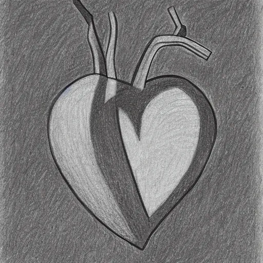 Image similar to pencil line drawing, black and white, clean, logo of an heart with a stylized human body form inside