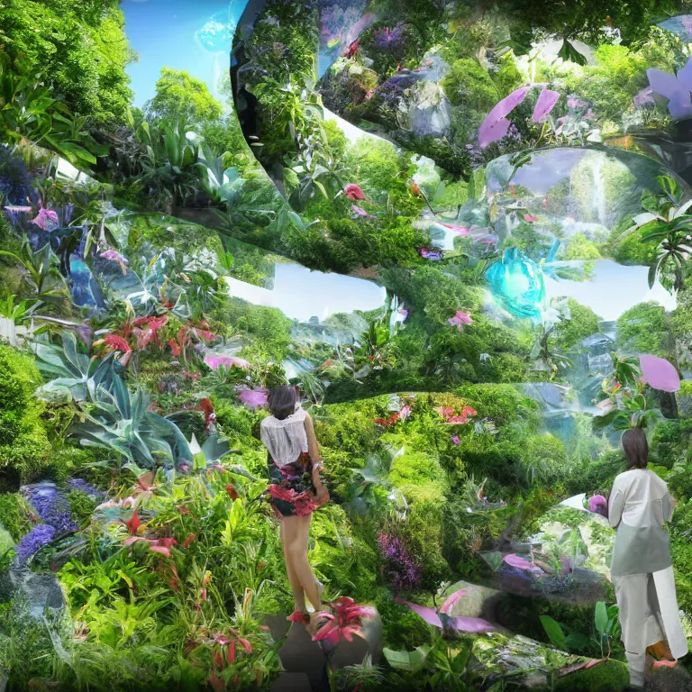 Image similar to metaverse of the future with nature and plants, everyday life in the metaverse, augmented reality, fantastic reality, fantastic art