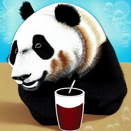 Prompt: panda drinking coke digital art