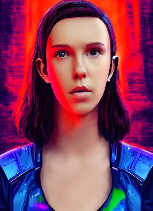 Image similar to Digital Art Portrait of cyberpunk Millie Bobby Brown