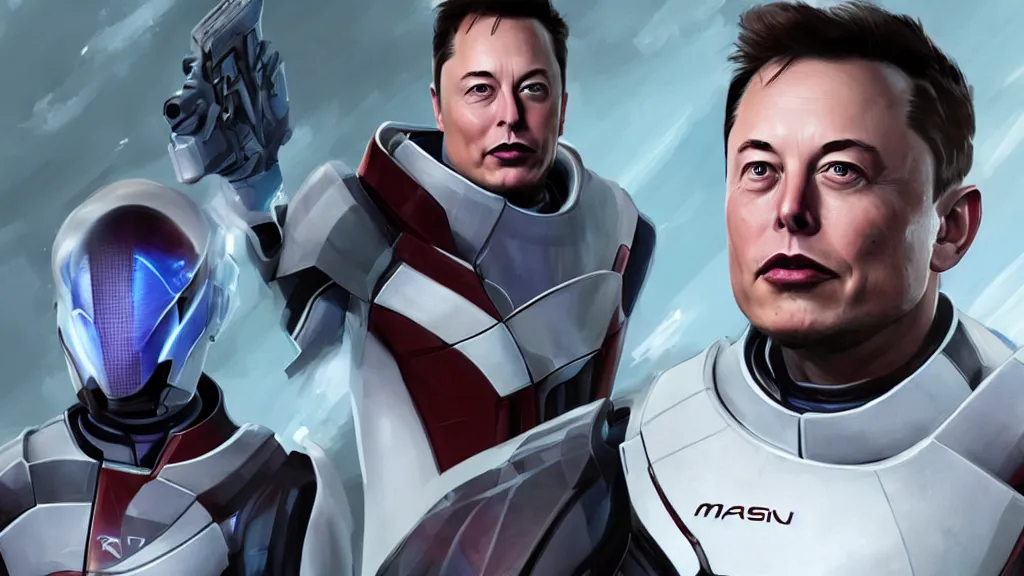 Prompt: portrait of elon musk as a mass effect character, intense, high quality, high detail