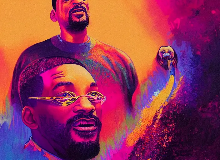 Prompt: A psychedelic portrait of will smith being a walrus, vibrant color scheme, highly detailed, in the style of romanticism, cinematic, artstation, Moebius, Greg rutkowski
