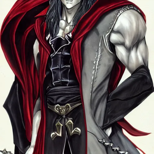 Image similar to Alucard, Castlevania Symphony of the night, full body, concept art, ultra detailed