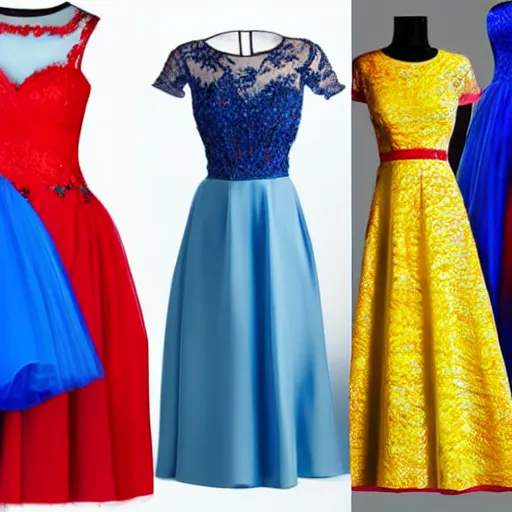 Prompt: A beautiful dress colored red, and blue, and yellow