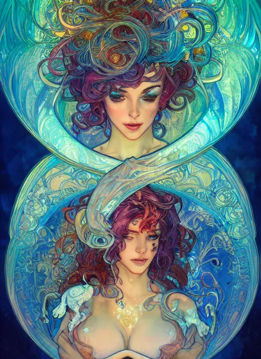 Image similar to Water Elemental Goddess, ambient lighting, 4k, josephine wall, alphonse mucha, lois van baarle, ilya kuvshinov, rossdraws, artstation