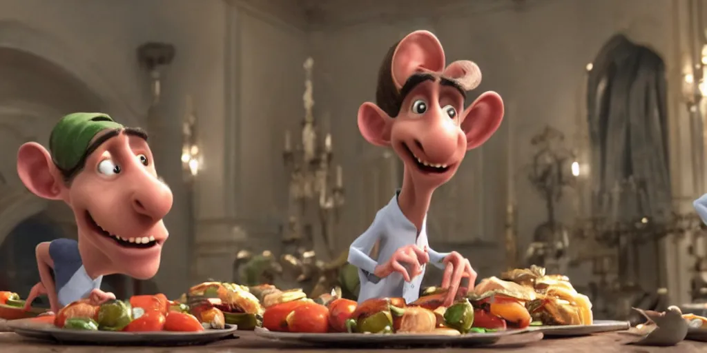 Prompt: a still from ratatouille with Adam driver